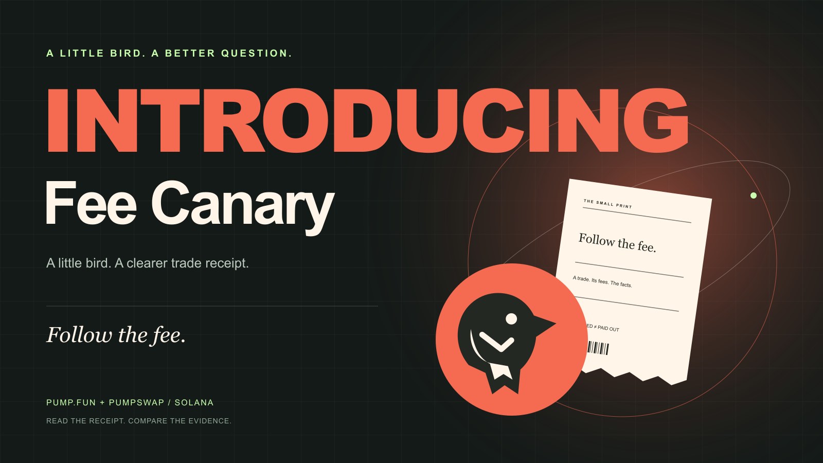 Introducing Fee Canary, with the original bird and trade receipt